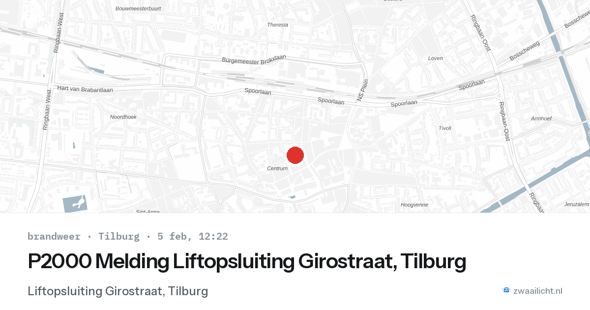 P2000 Melding Liftopsluiting Girostraat, Tilburg — 5 feb 2026