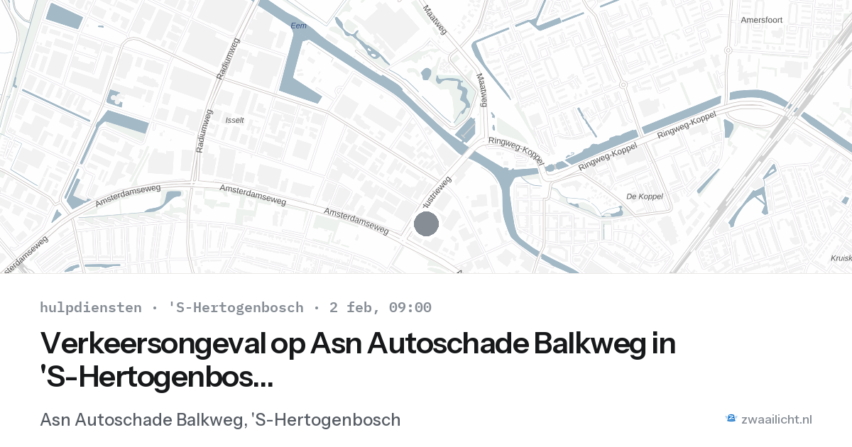 Verkeersongeval op Asn Autoschade Balkweg in 'S-Hertogenbosch — 2 feb 2026