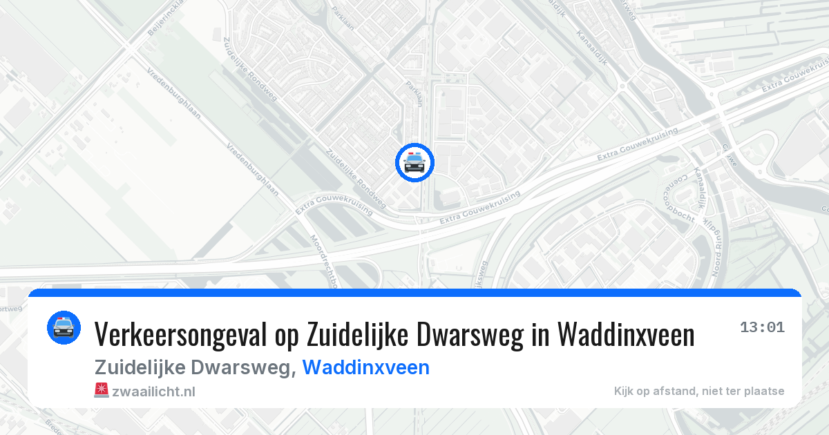 Verkeersongeval op Zuidelijke Dwarsweg in Waddinxveen — 16 mei 2026