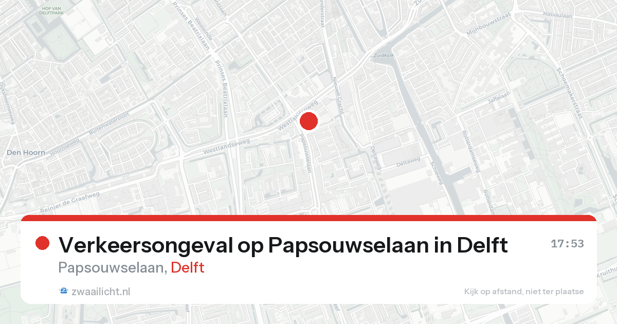 Verkeersongeval op Papsouwselaan in Delft — 17 aug 2026
