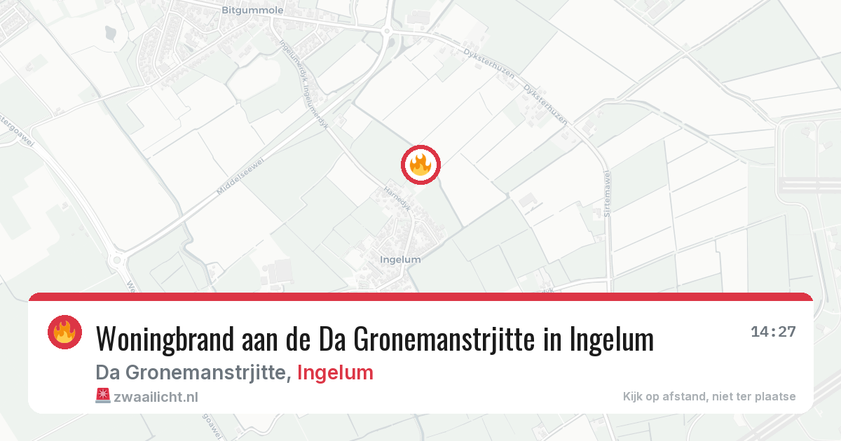 Woningbrand aan de Da Gronemanstrjitte in Ingelum — 6 mei 2026