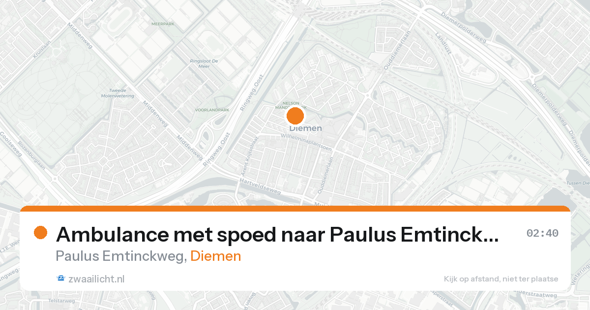 Ambulance met spoed naar Paulus Emtinckweg in Diemen — 21 aug 2026