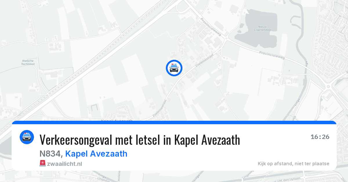 Verkeersongeval met letsel in Kapel Avezaath — 14 aug 2026