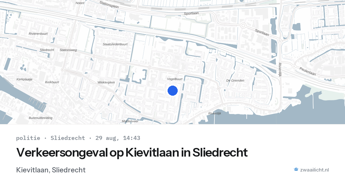 Verkeersongeval op Kievitlaan in Sliedrecht — 29 aug 2026