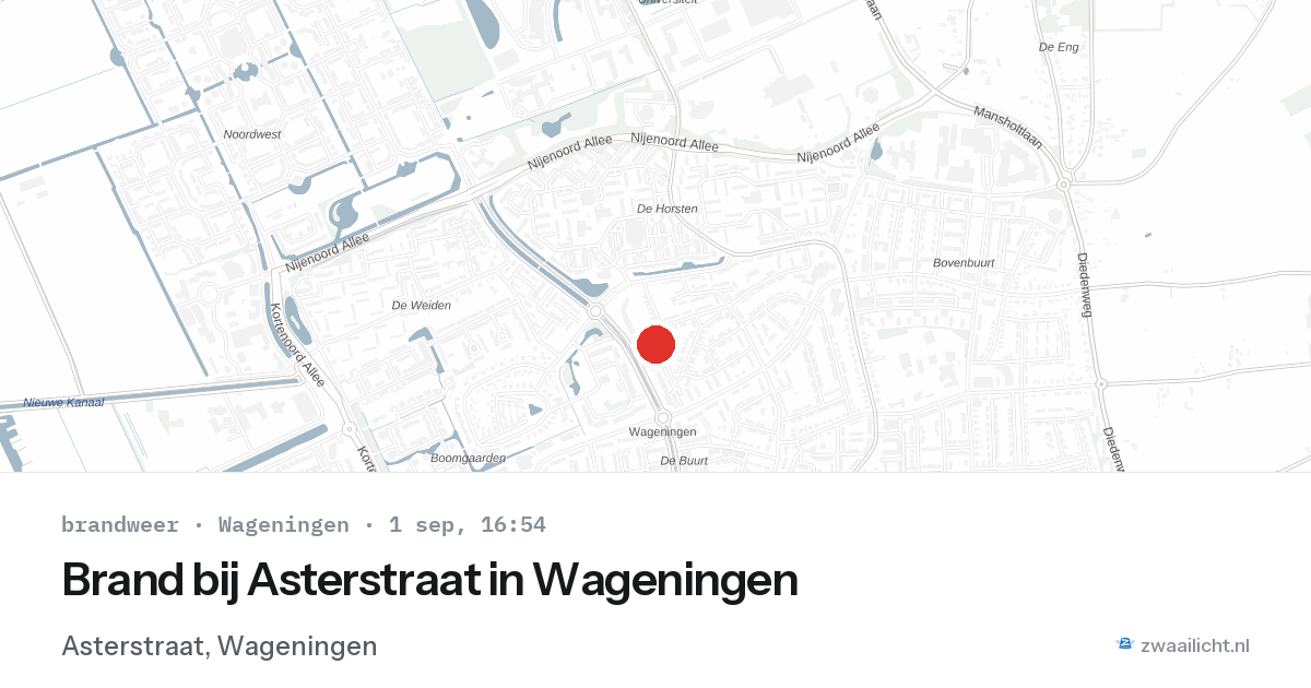 Brand bij Asterstraat in Wageningen — 1 sep 2026