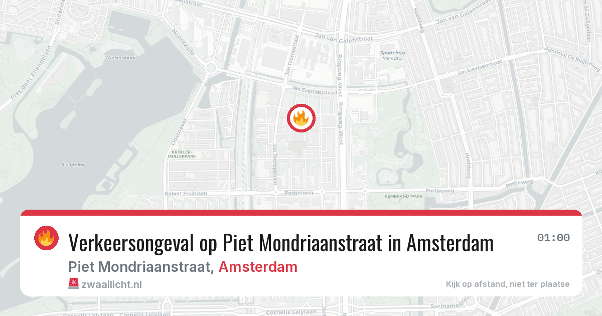Verkeersongeval op Piet Mondriaanstraat in Amsterdam — 14 aug 2026