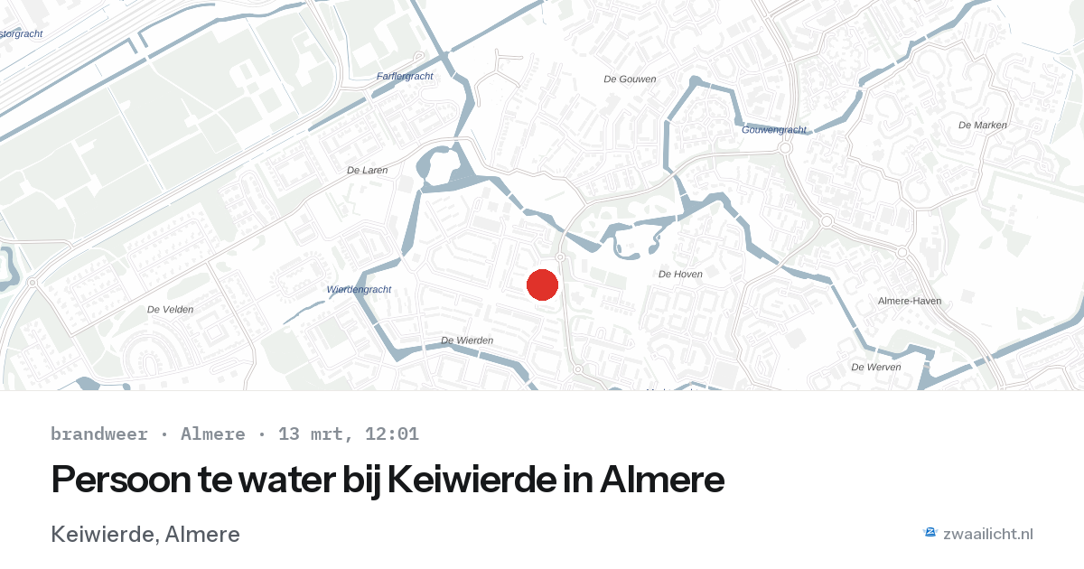 Persoon te water bij Keiwierde in Almere — 13 mrt 2026