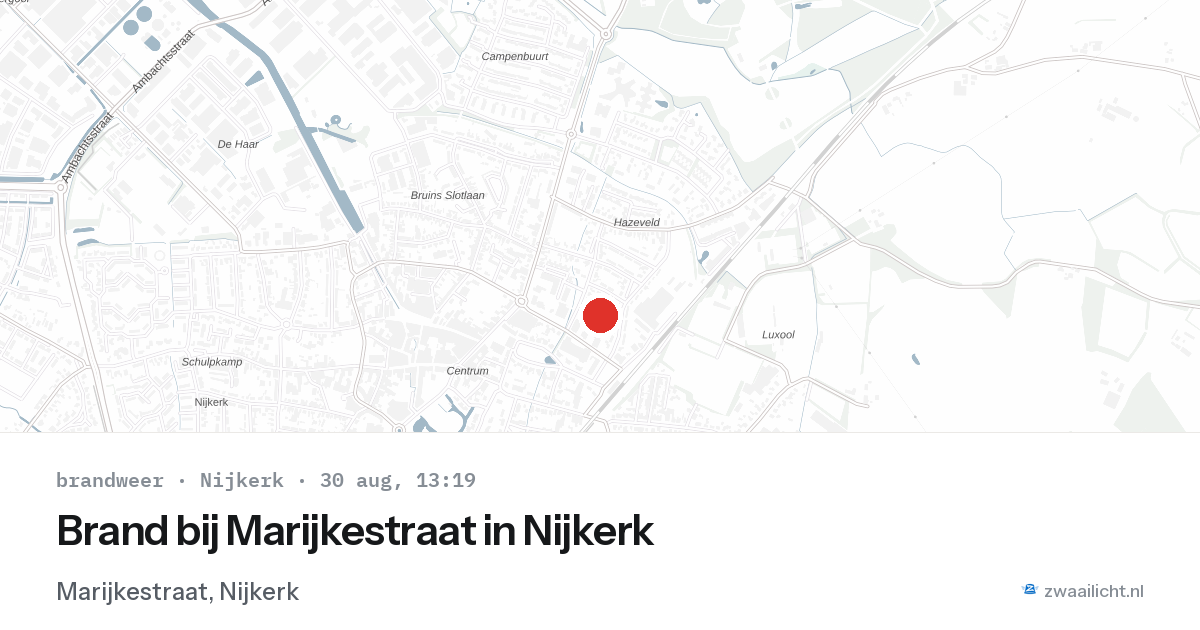 Brand bij Marijkestraat in Nijkerk — 30 aug 2026