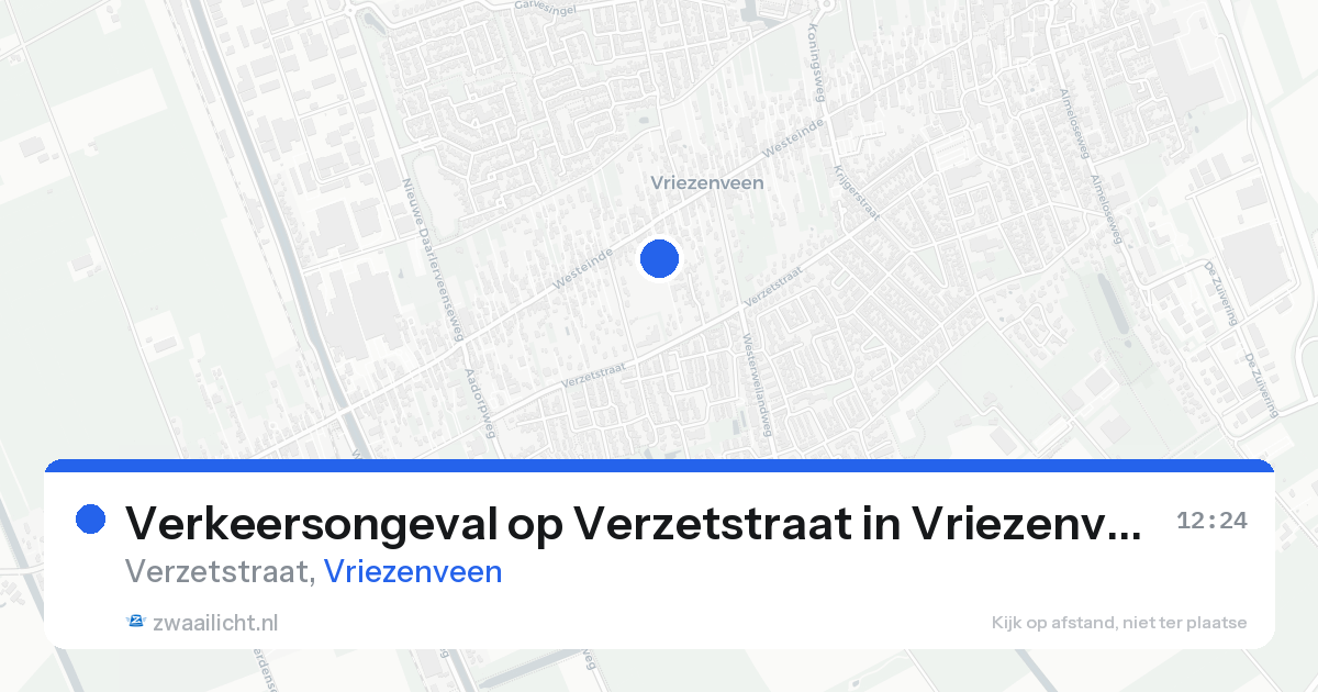 Verkeersongeval op Verzetstraat in Vriezenveen — 18 aug 2026