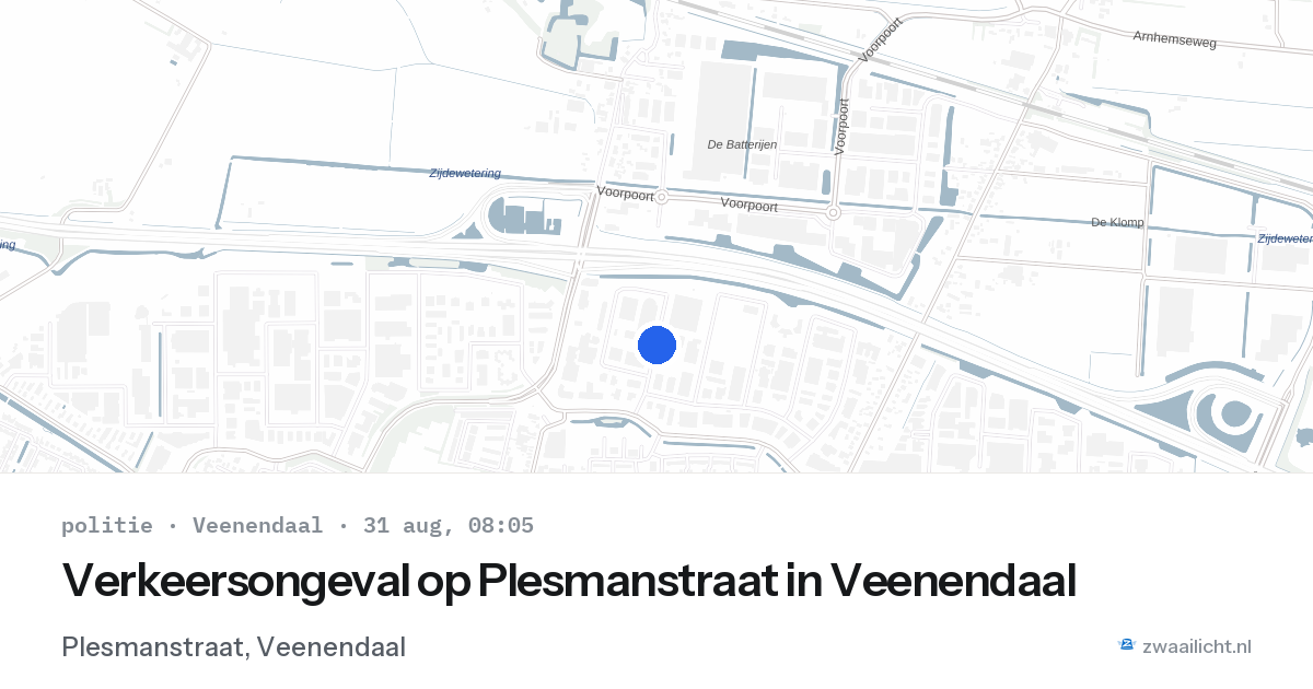 Verkeersongeval op Plesmanstraat in Veenendaal — 31 aug 2026