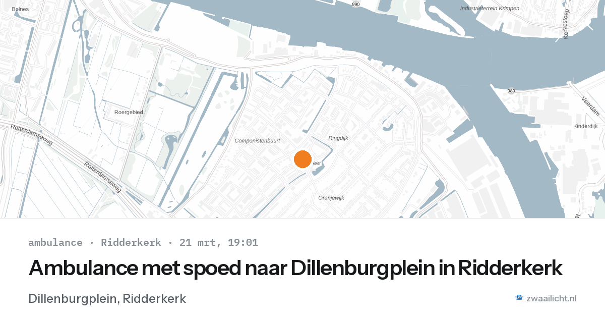 Ambulance met spoed naar Dillenburgplein in Ridderkerk — 21 mrt 2026