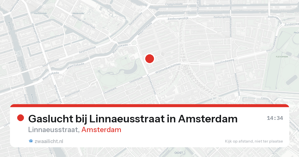 Gaslucht bij Linnaeusstraat in Amsterdam — 21 aug 2026