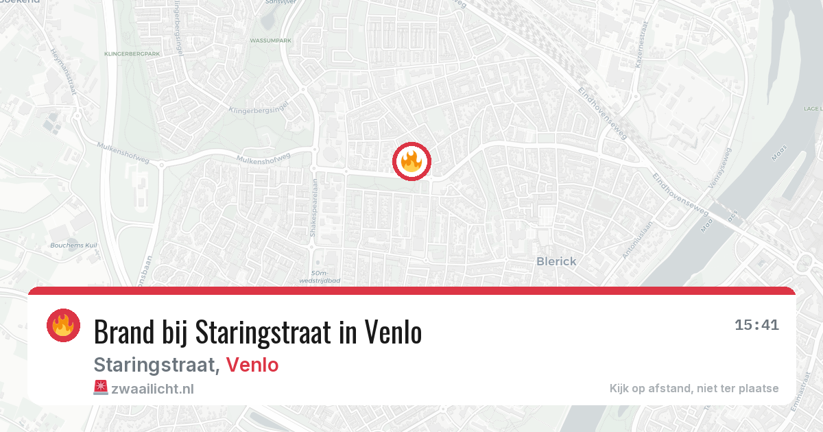 Brand bij Staringstraat in Venlo — 6 aug 2026