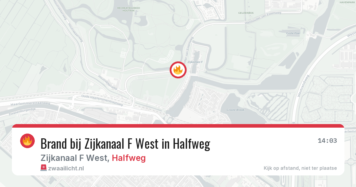 Brand bij Zijkanaal F West in Halfweg — 9 aug 2026
