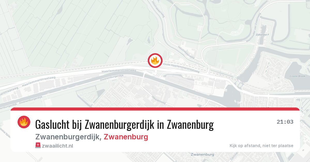Gaslucht bij Zwanenburgerdijk in Zwanenburg — 13 aug 2026