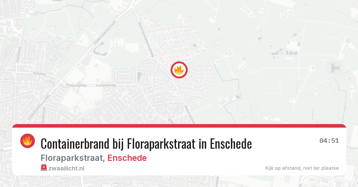 Containerbrand bij Floraparkstraat in Enschede — 12 aug 2026