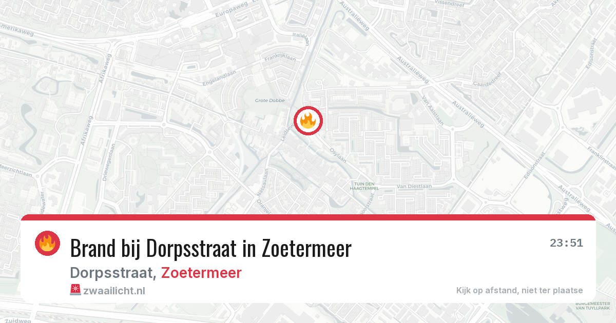 Brand bij Dorpsstraat in Zoetermeer — 13 aug 2026