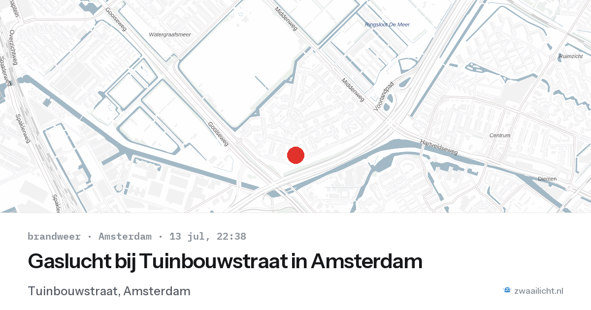 Gaslucht bij Tuinbouwstraat in Amsterdam — 13 jul 2026