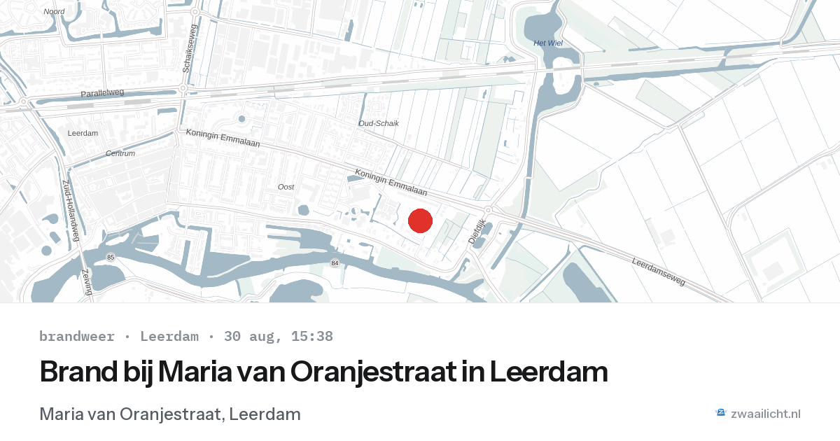 Brand bij Maria van Oranjestraat in Leerdam — 30 aug 2026