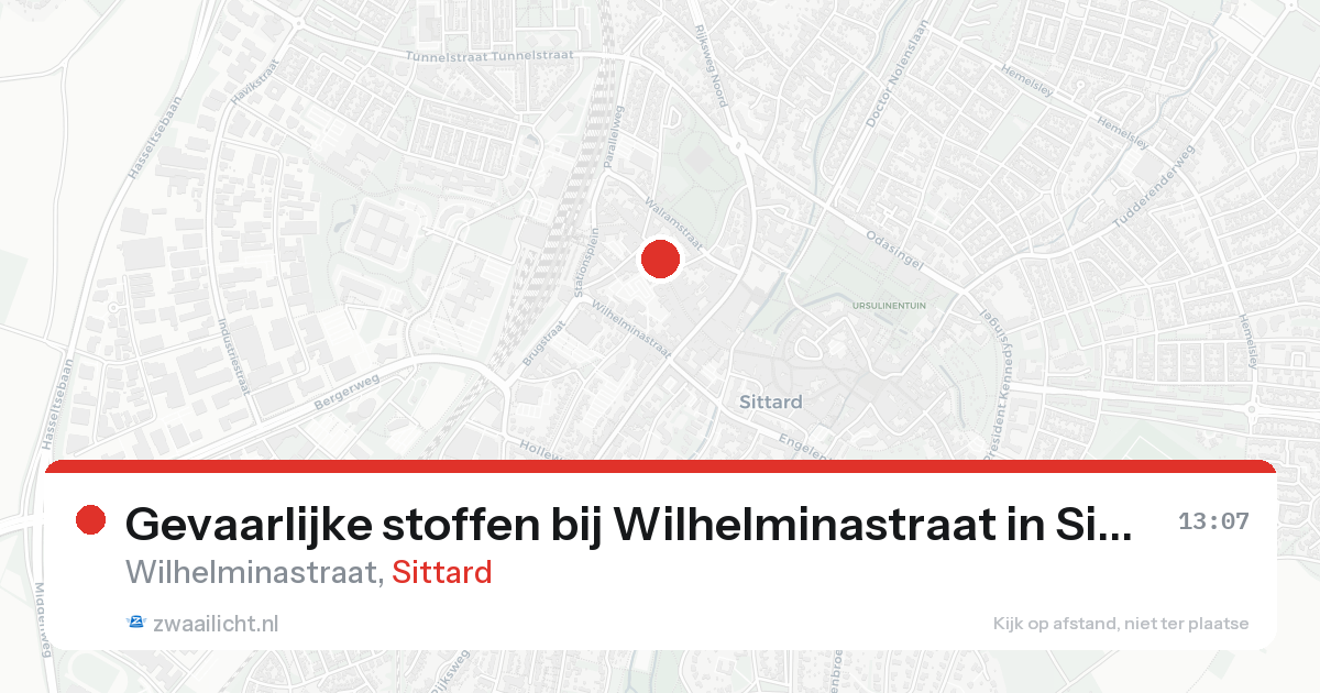Gevaarlijke stoffen bij Wilhelminastraat in Sittard — 16 aug 2026