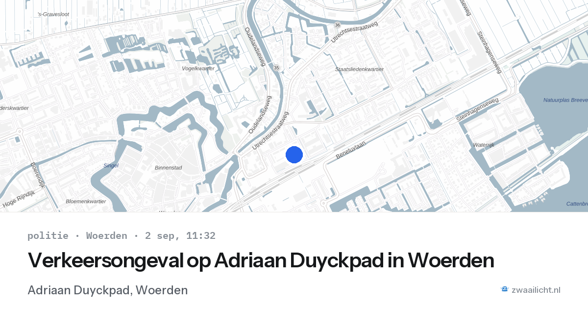 Verkeersongeval op Adriaan Duyckpad in Woerden — 2 sep 2026