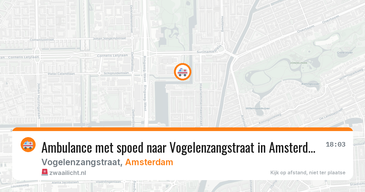 Ambulance met spoed naar Vogelenzangstraat in Amsterdam — 6 aug 2026