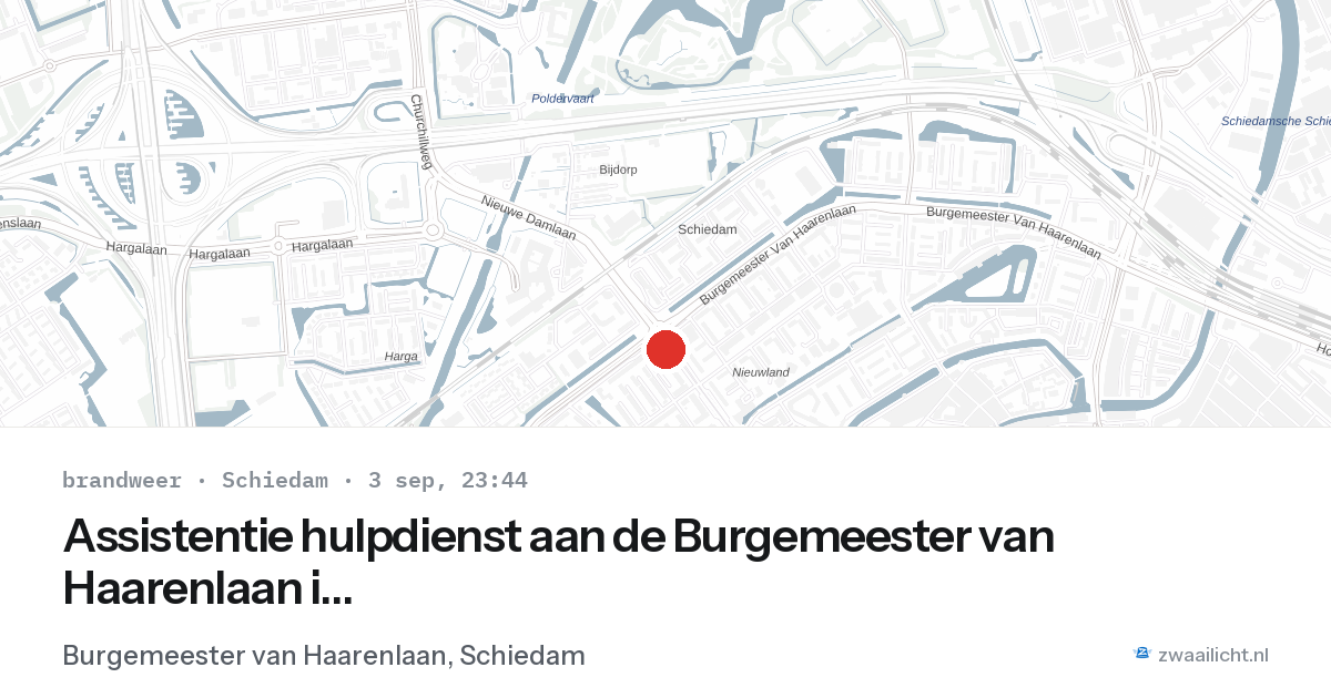 Assistentie hulpdienst aan de Burgemeester van Haarenlaan in Schiedam — 3 sep 2026