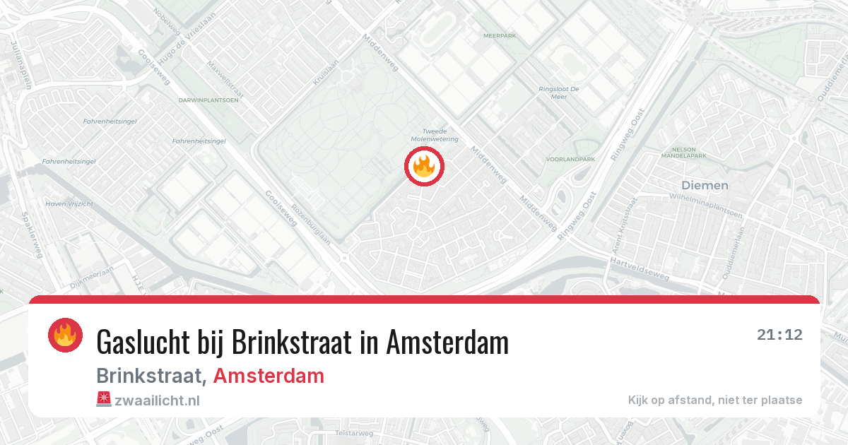 Gaslucht bij Brinkstraat in Amsterdam — 14 mrt 2026