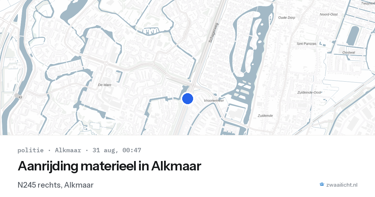 Aanrijding materieel in Alkmaar — 30 aug 2026