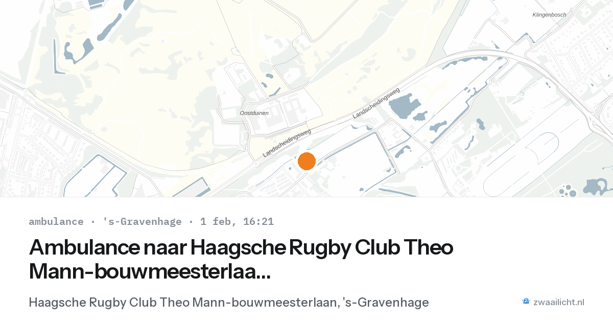 Ambulance naar Haagsche Rugby Club Theo Mann-bouwmeesterlaan in 's-Gravenhage — 1 feb 2026