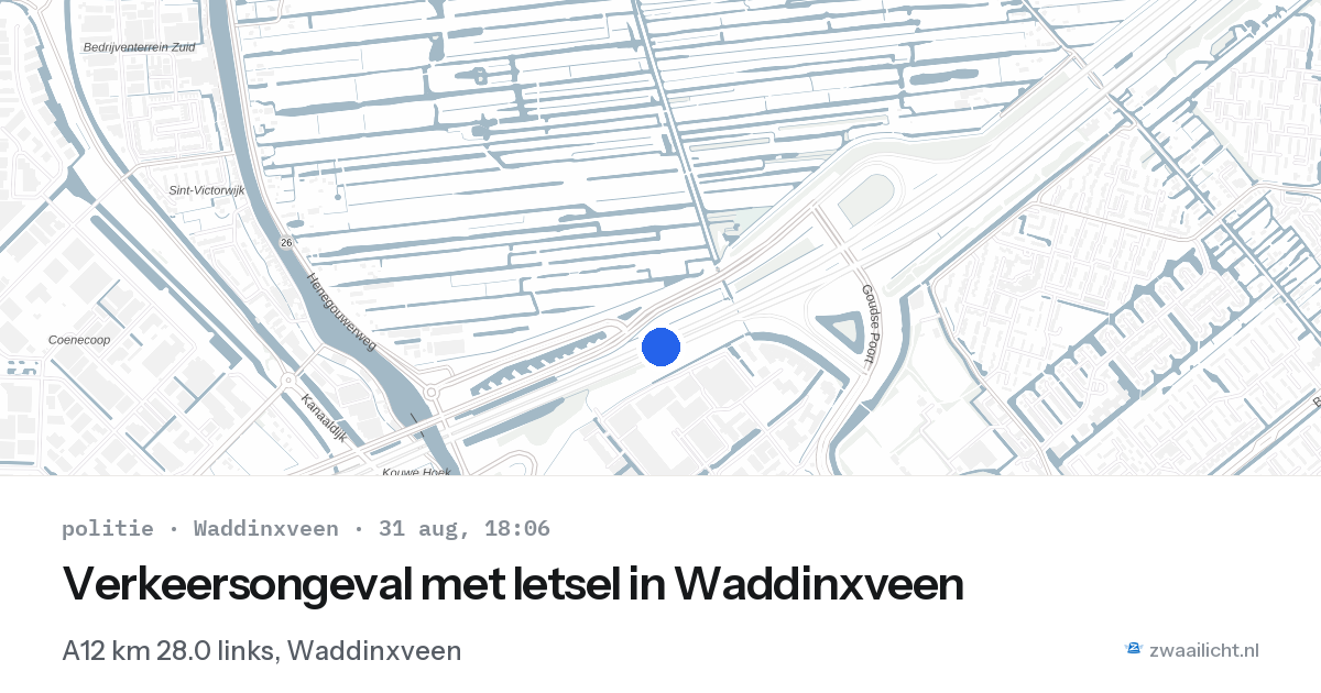 Verkeersongeval met letsel in Waddinxveen — 31 aug 2026