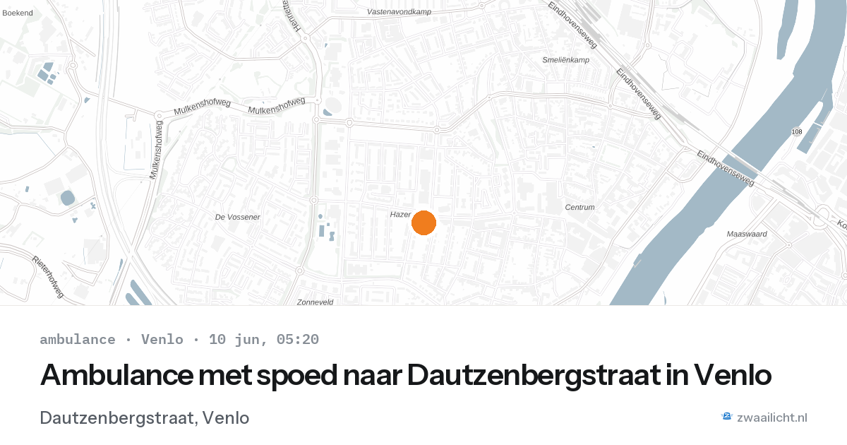 Ambulance met spoed naar Dautzenbergstraat in Venlo — 10 jun 2026
