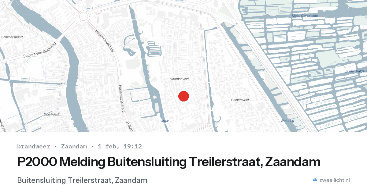 P2000 Melding Buitensluiting Treilerstraat, Zaandam — 1 feb 2026