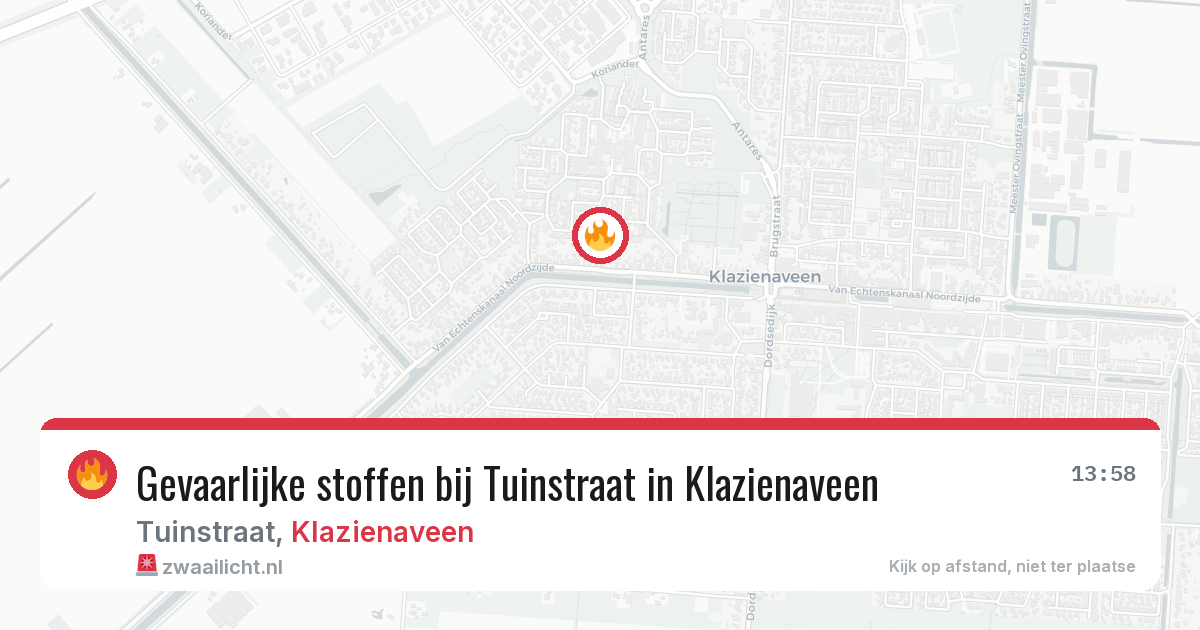 Gevaarlijke stoffen bij Tuinstraat in Klazienaveen — 12 aug 2026