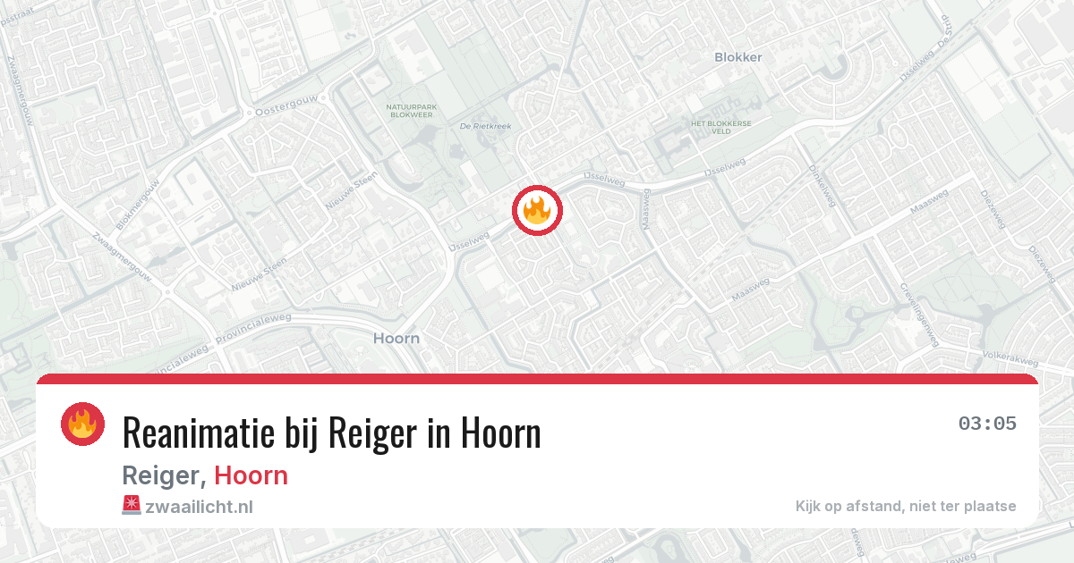 Reanimatie bij Reiger in Hoorn — 18 mrt 2026