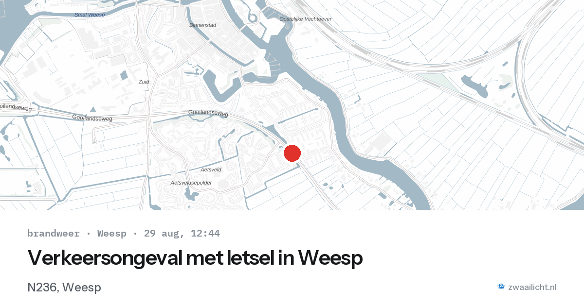 Verkeersongeval met letsel in Weesp — 29 aug 2026