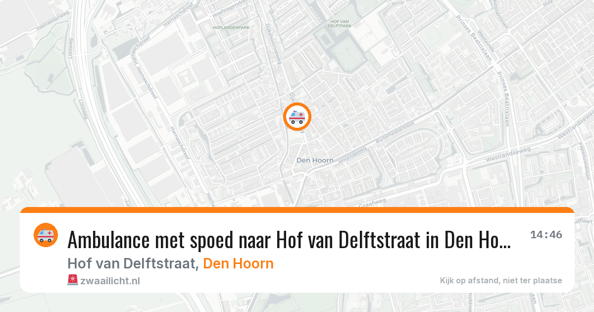 Ambulance met spoed naar Hof van Delftstraat in Den Hoorn — 12 mei 2026