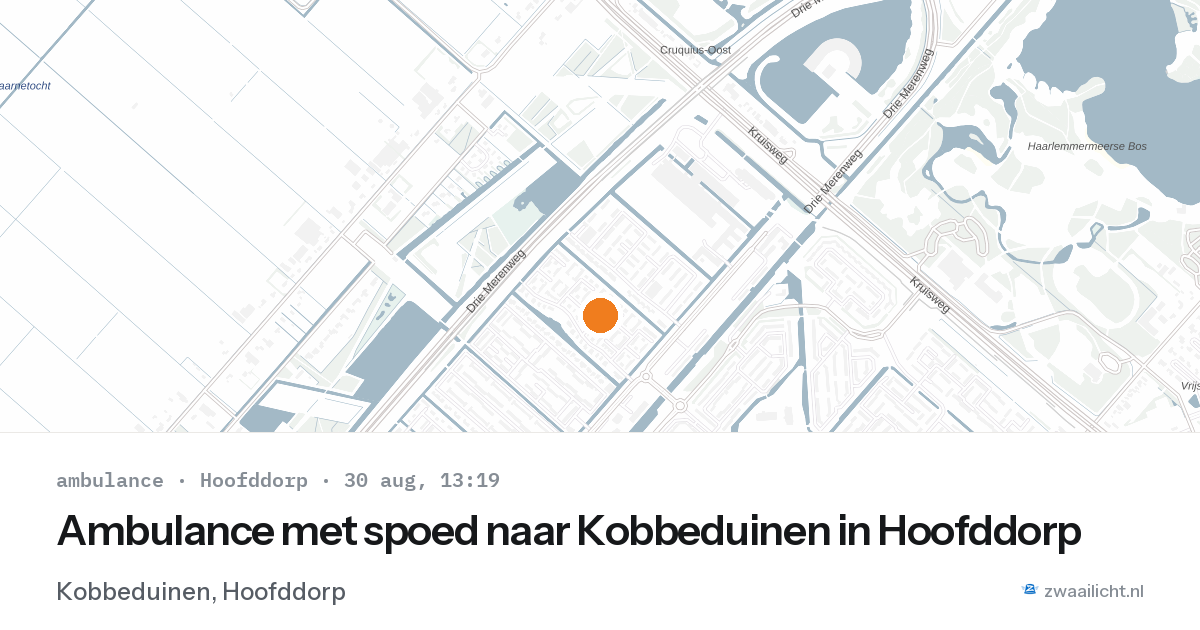 Ambulance met spoed naar Kobbeduinen in Hoofddorp — 30 aug 2026