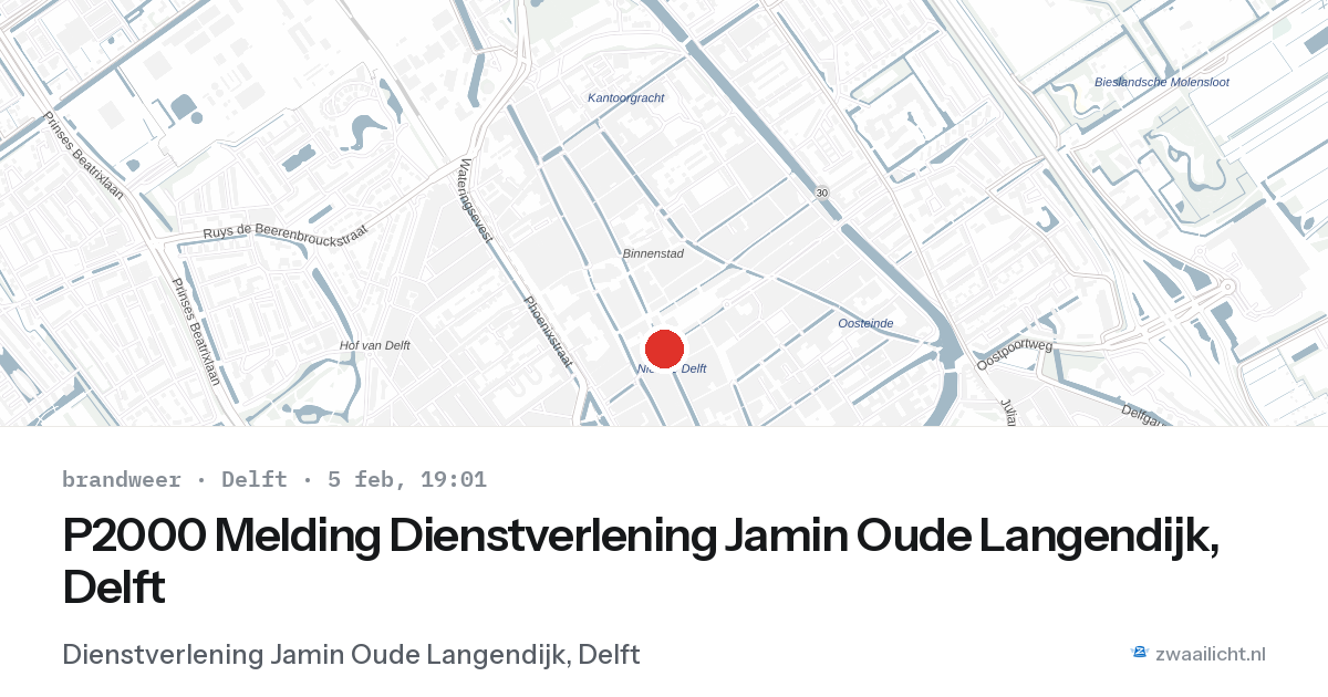 P2000 Melding Dienstverlening Jamin Oude Langendijk, Delft — 5 feb 2026