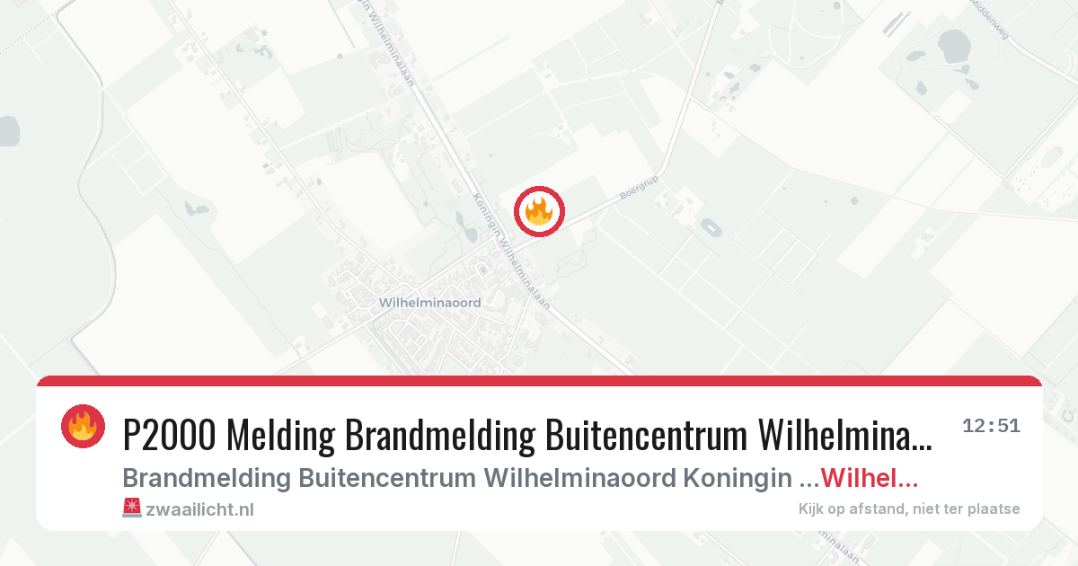 P2000 Melding Brandmelding Buitencentrum Wilhelminaoord Koningin Wilhelminala Wilhelminaoord, Wilhelminaoord — 24 jun 2026