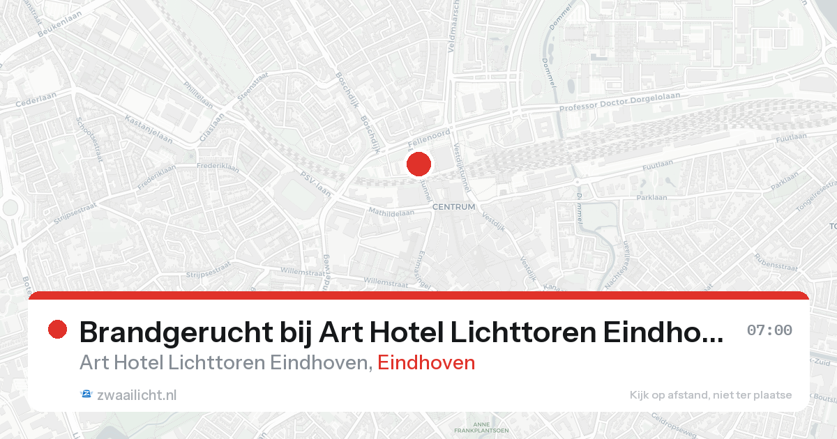 Brandgerucht bij Art Hotel Lichttoren Eindhoven in Eindhoven — 21 aug 2026