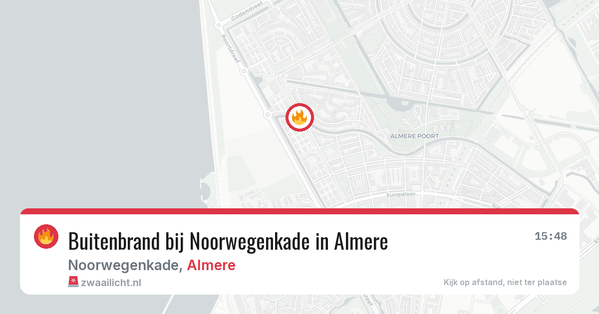 Buitenbrand bij Noorwegenkade in Almere — 13 aug 2026