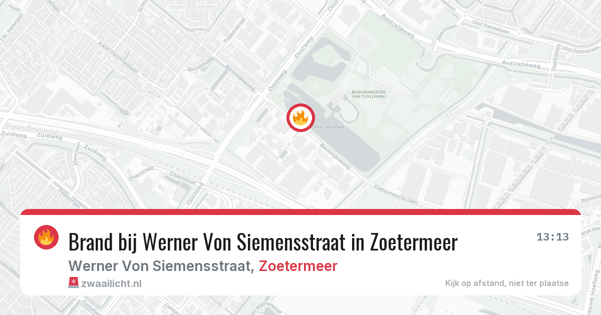 Brand bij Werner Von Siemensstraat in Zoetermeer — 13 aug 2026