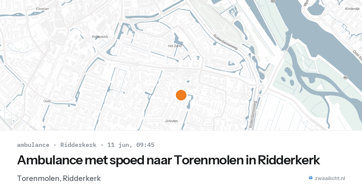Ambulance met spoed naar Torenmolen in Ridderkerk — 11 jun 2026