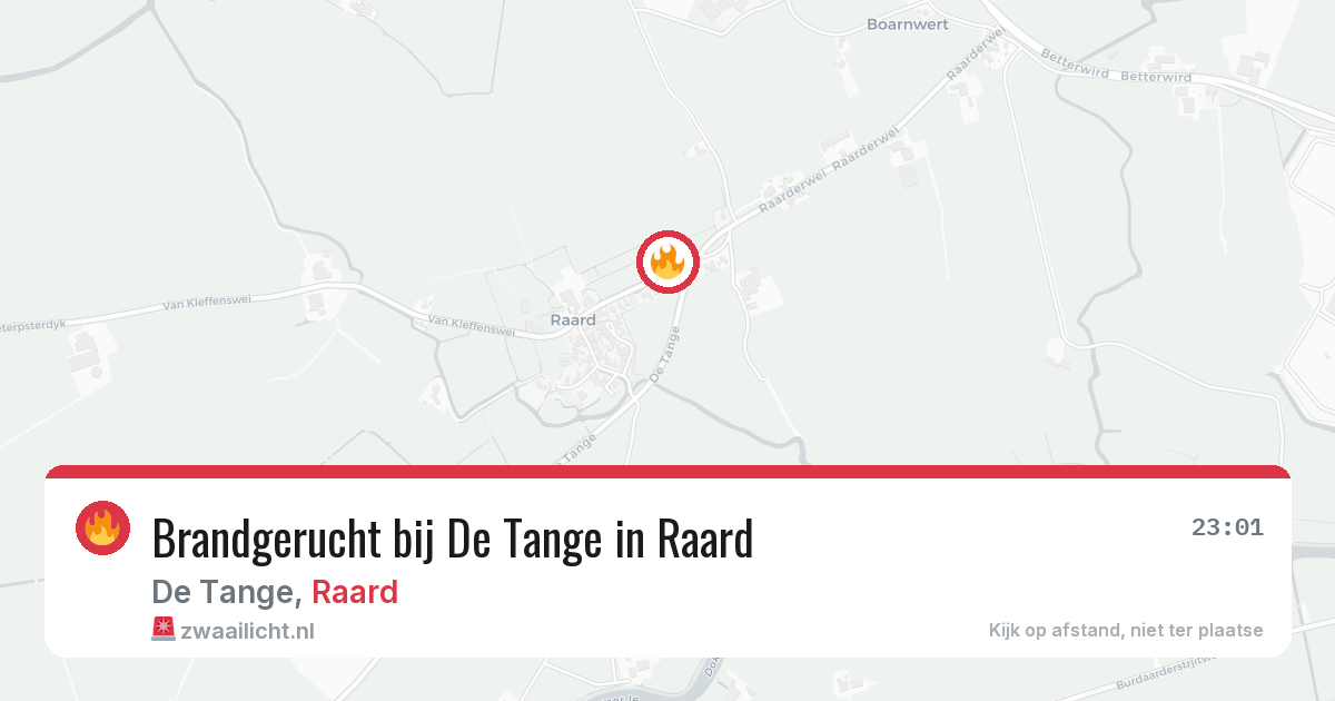 Brandgerucht bij De Tange in Raard — 28 jul 2026