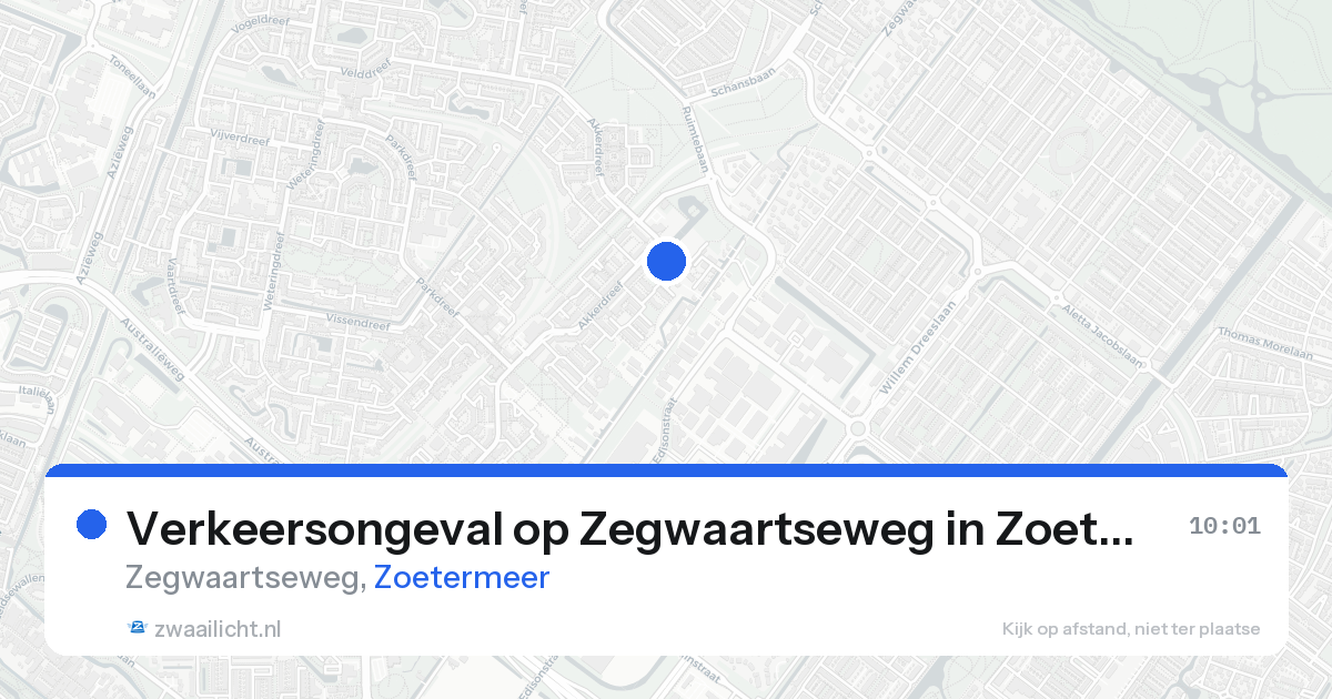 Verkeersongeval op Zegwaartseweg in Zoetermeer — 17 aug 2026