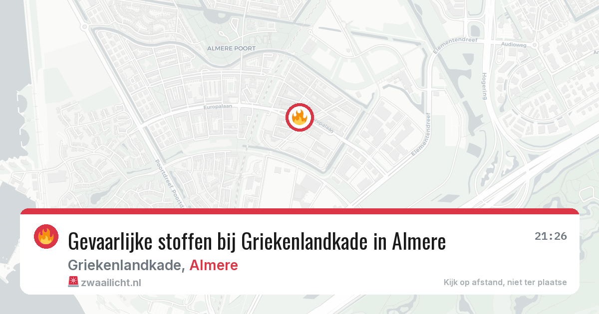 Gevaarlijke stoffen bij Griekenlandkade in Almere — 13 aug 2026