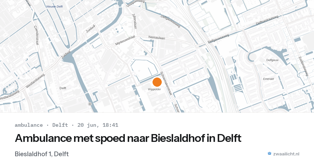 Ambulance met spoed naar Bieslaldhof in Delft — 20 jun 2026