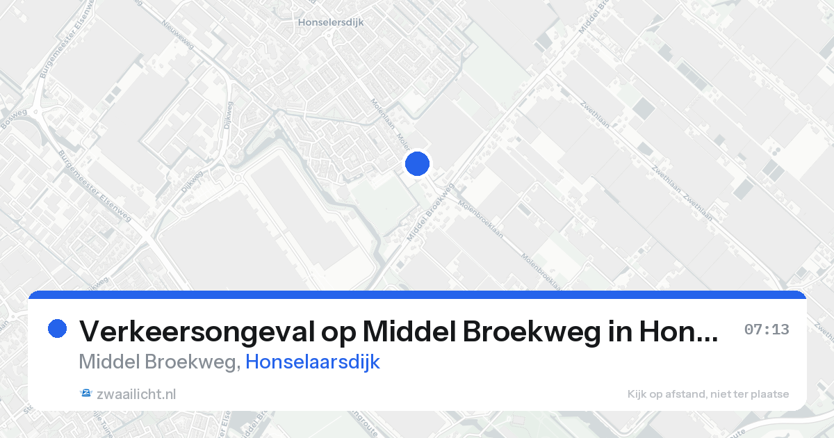 Verkeersongeval op Middel Broekweg in Honselaarsdijk — 17 aug 2026