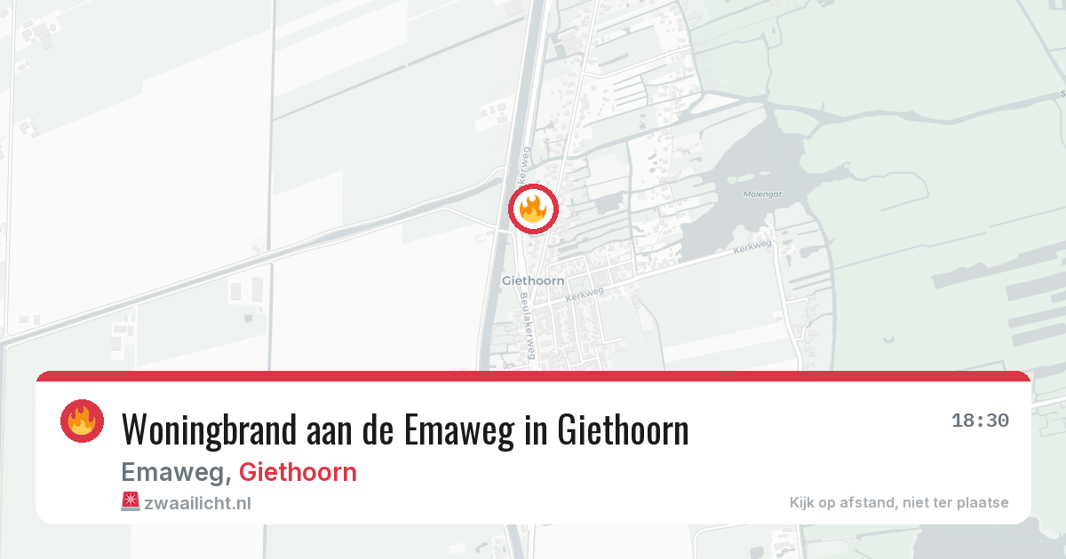 Woningbrand aan de Emaweg in Giethoorn — 7 jul 2026